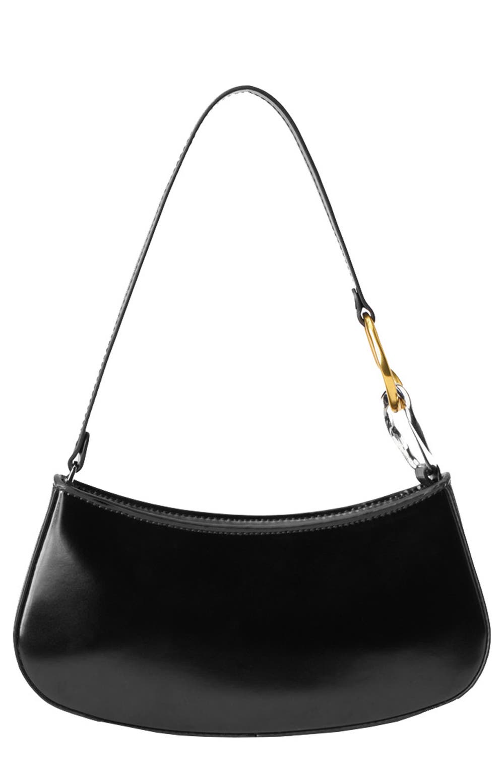 Ollie Leather Shoulder Bag, color, BLACK