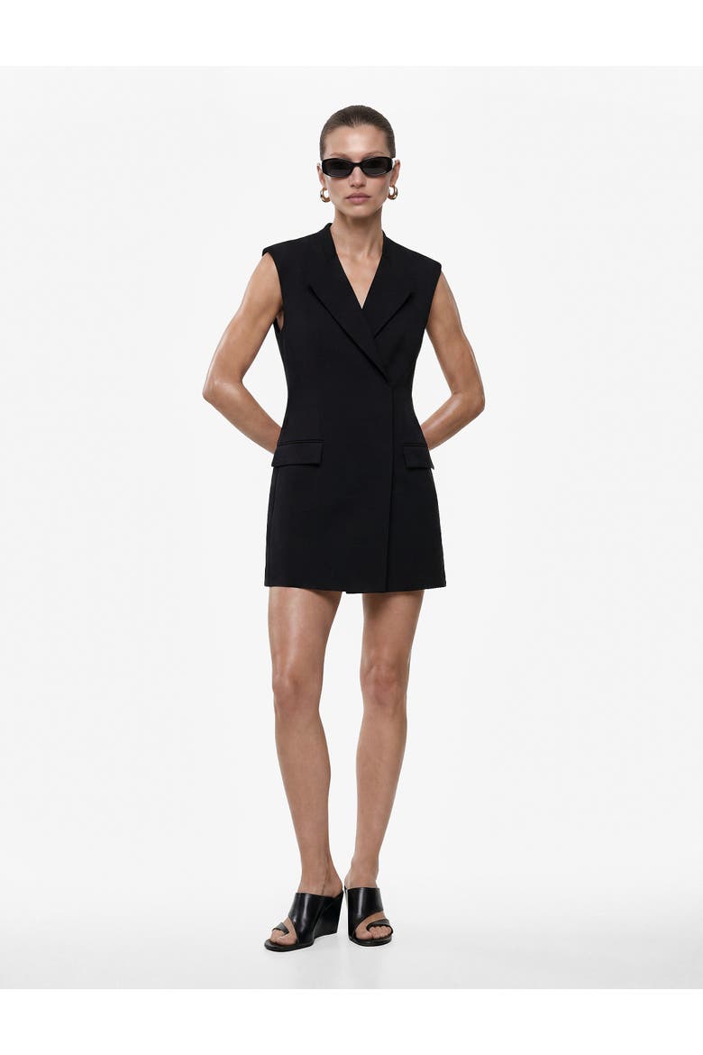 Sleeveless Notched Collar Mini Blazer Dress, Alternate, color, BLACK