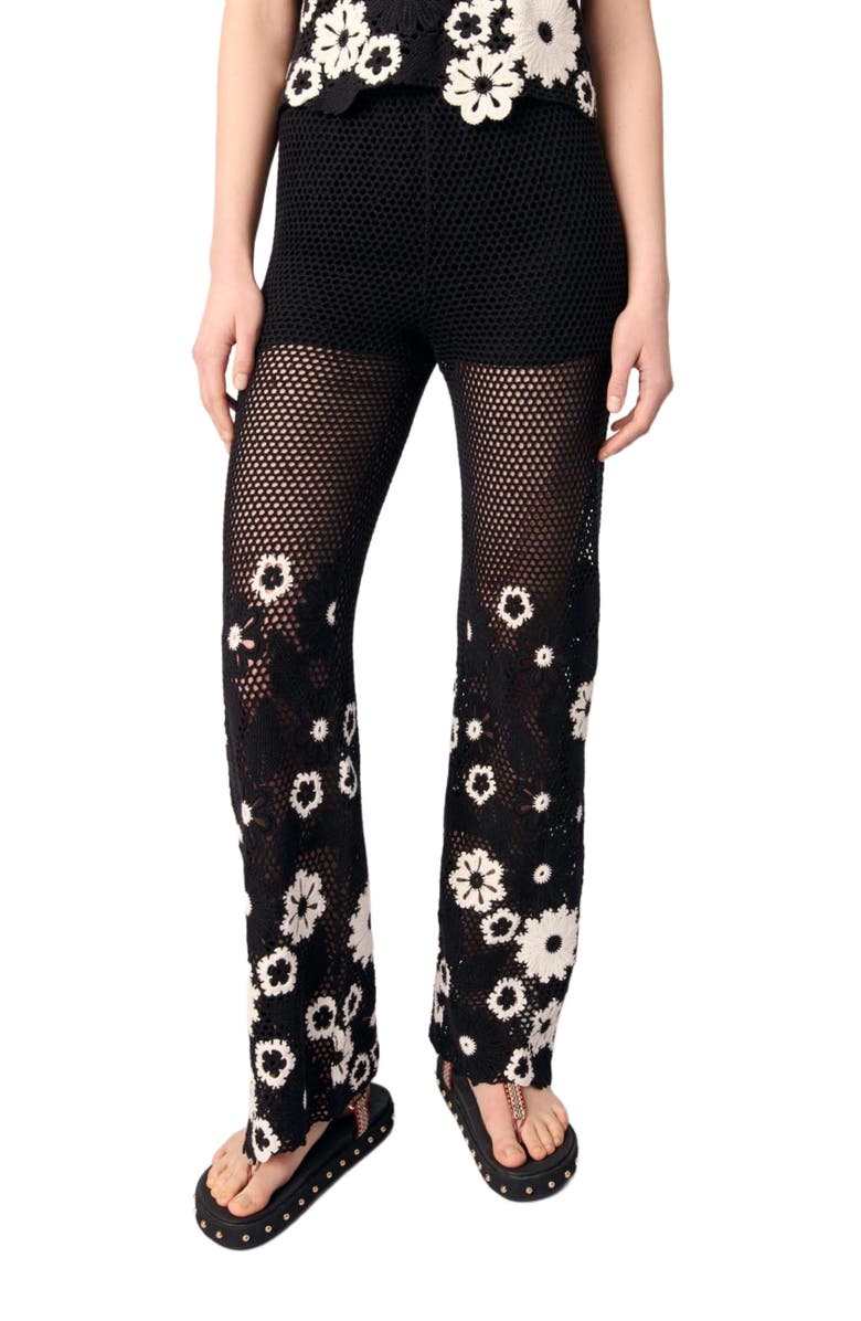 maje Floral crochet trousers, Alternate, color, 
