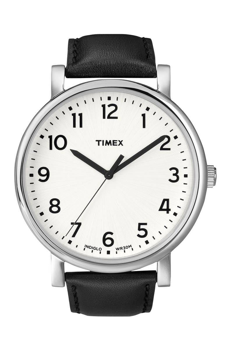 'Easy Reader' Leather Strap Watch, 42mm, Main, color, WHITE/ BLACK