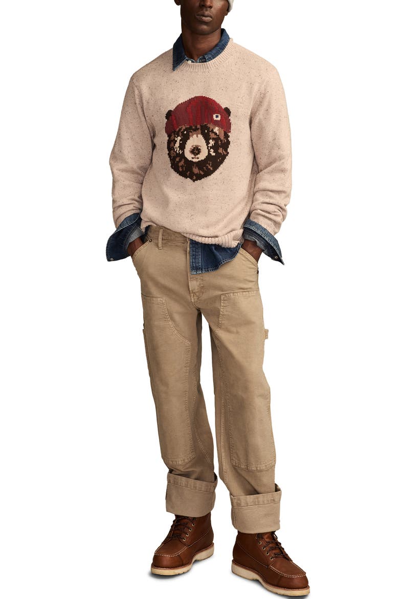Intarsia Bear Sweater, Alternate, color, GRAY MORN