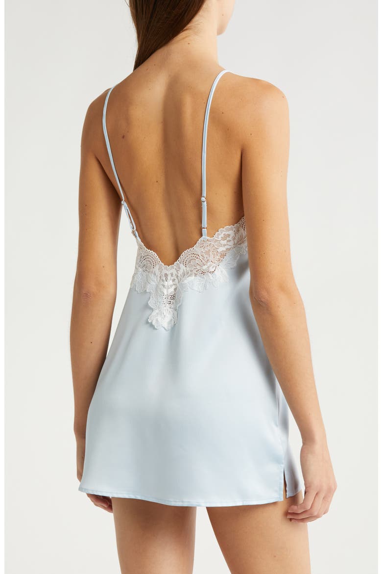 Isabella Lace Trim Satin Chemise, Alternate, color, ICE WATER BLUE