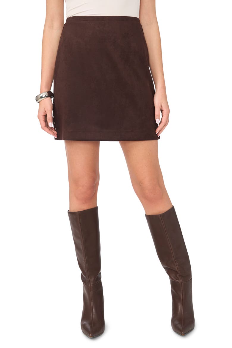 Studded Faux Suede Miniskirt, Main, color, DARK ROAST