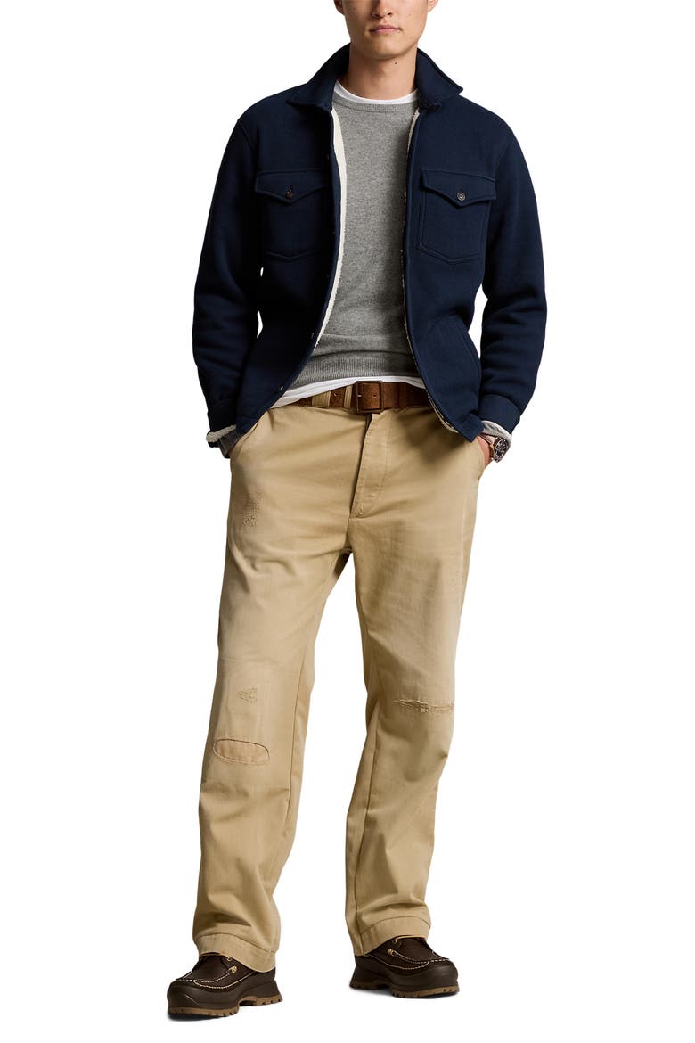 Waffle Stitch Shirt Jacket with Faux Shearling Lining, Alternate, color, AVIATOR NAVY