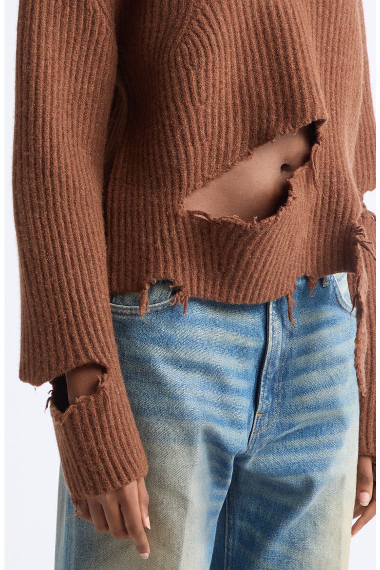Ozie Destroyed Rib Merino Wool Sweater (Nordstrom Exclusive), Alternate, color, TABAC