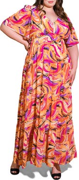FLYING TOMATO Printed Tiered Maxi Dress