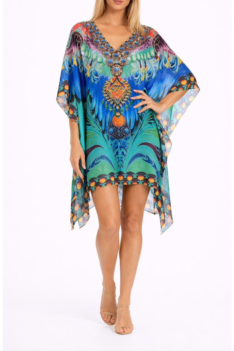 Mixed Print Poncho, Main, color, BLUE