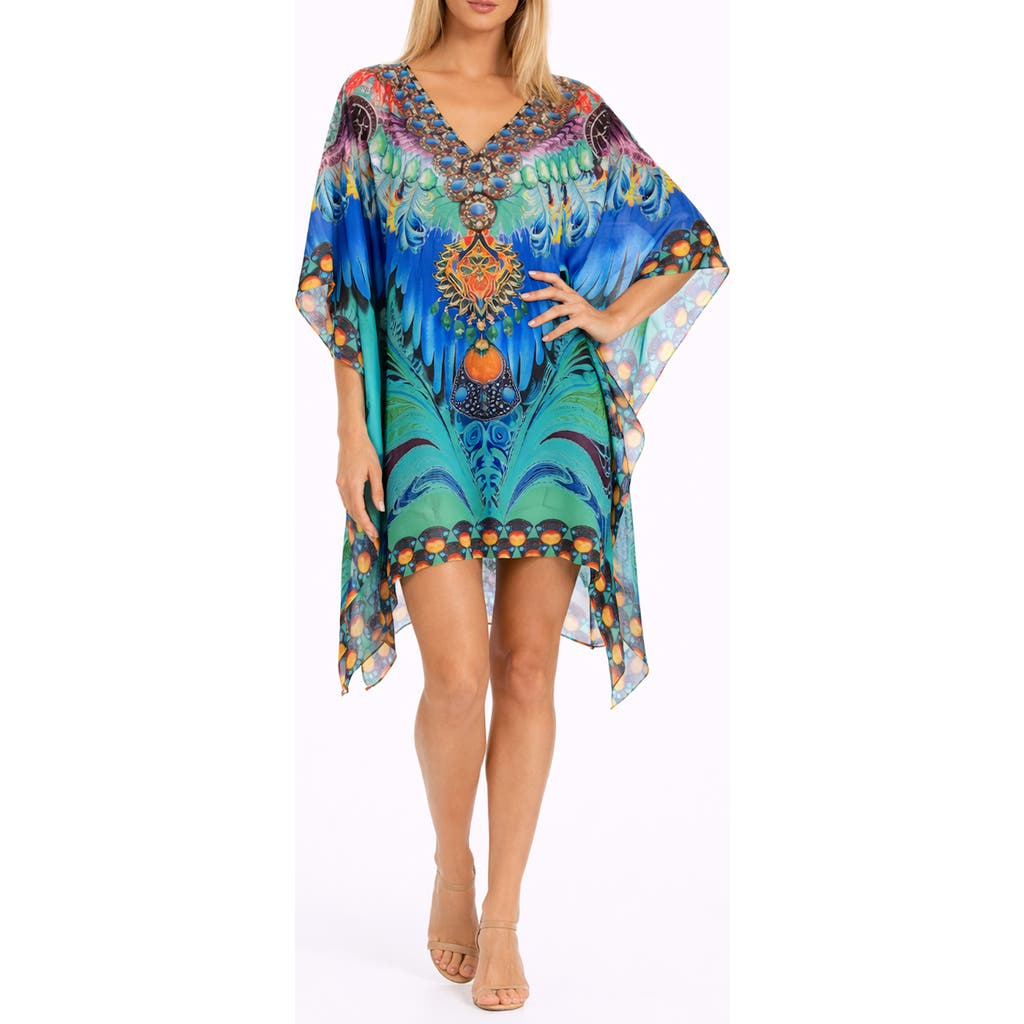 Ranee's Ranees Mixed Print Poncho In Blue
