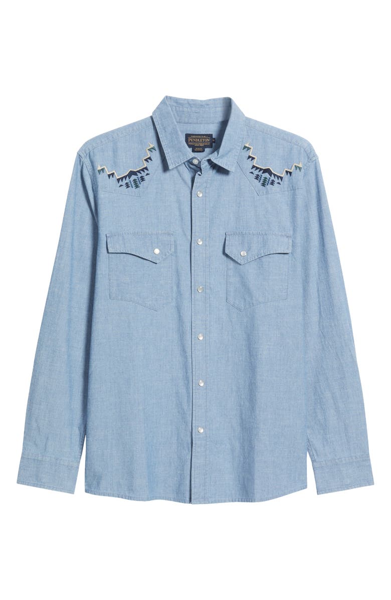 Pendleton Gambler Embroidered Snap-Up Chambray Shirt, Alternate, color, 