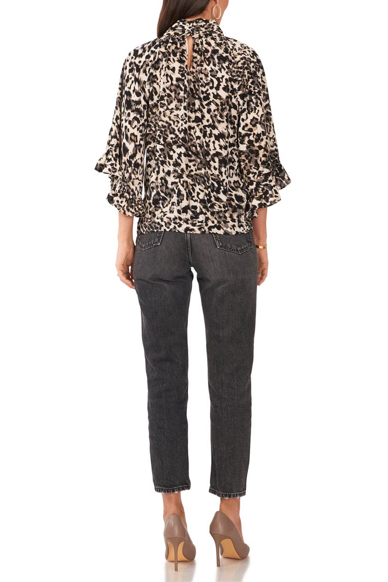 Leopard Print Keyhole Neck Ruffle Blouse, Alternate, color, NATURAL TAUPE