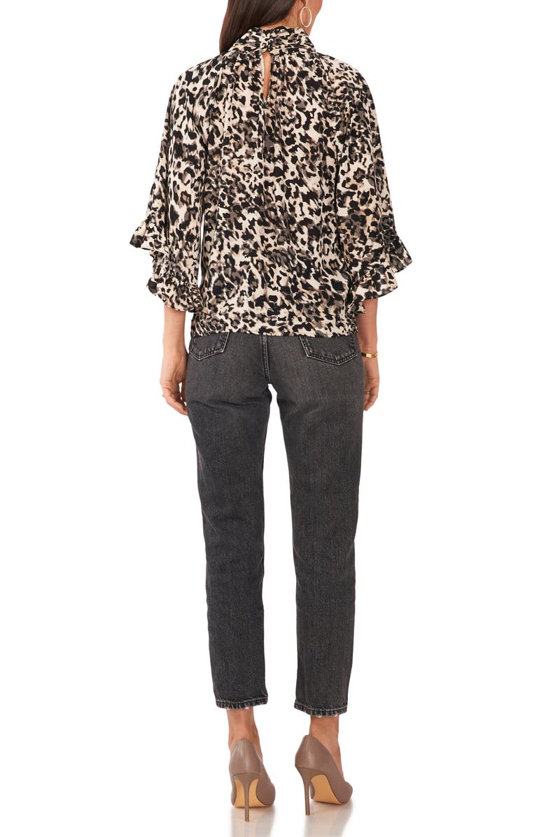 Vince Camuto Leopard Print Keyhole Neck Ruffle Blouse, Alternate, color,