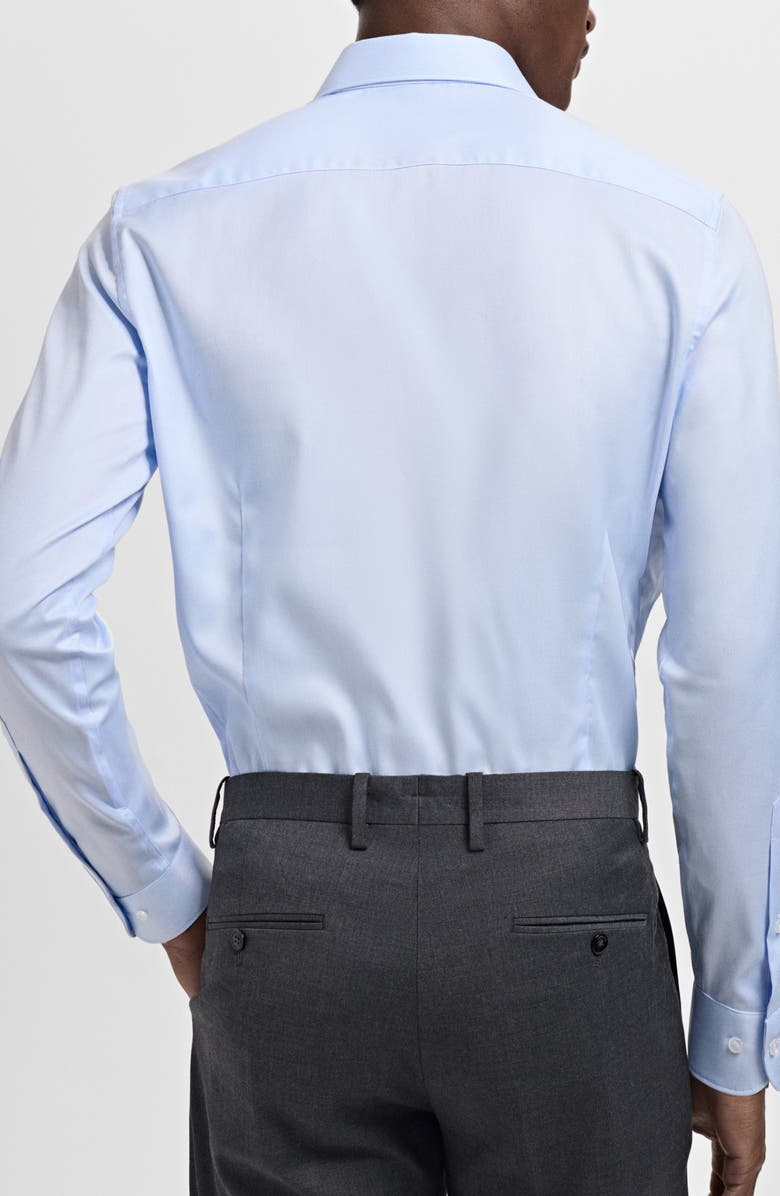 MANGO Slim Fit Structured Cotton Button-Up Shirt, Alternate, color, Sky Blue