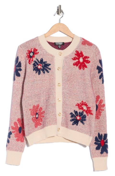 Floral Beaded Button Front Cardigan
