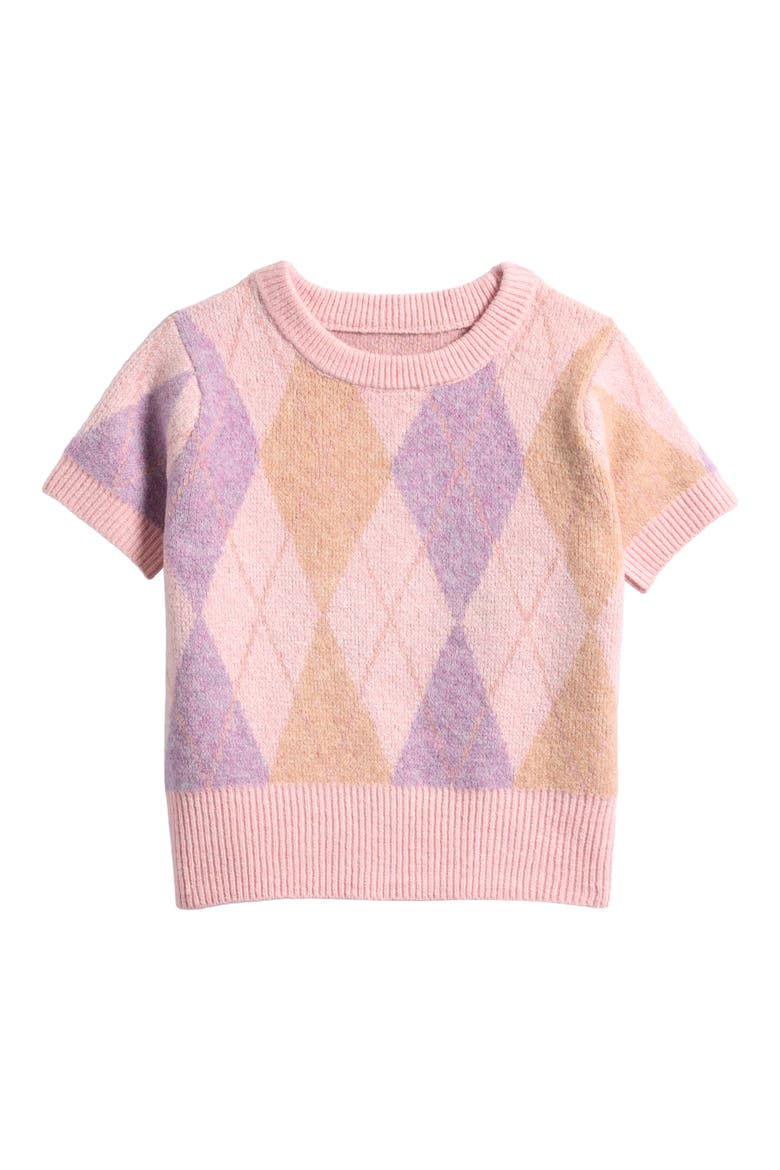 Kids' Argyle Short Sleeve Sweater, Main, color, PINK ARGYLE