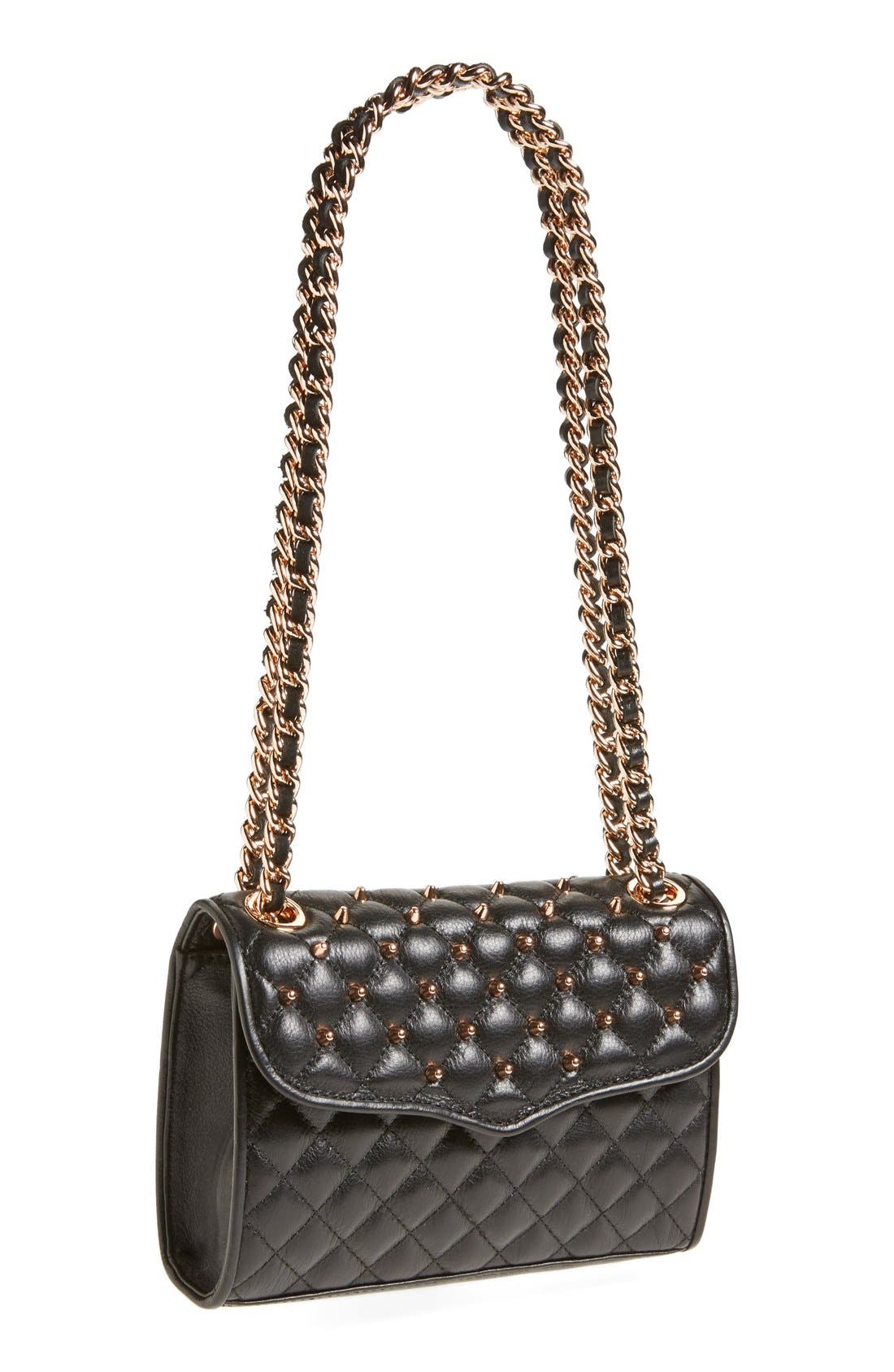 'Mini Quilted Affair with Studs' Shoulder Bag, Main, color, BLACK