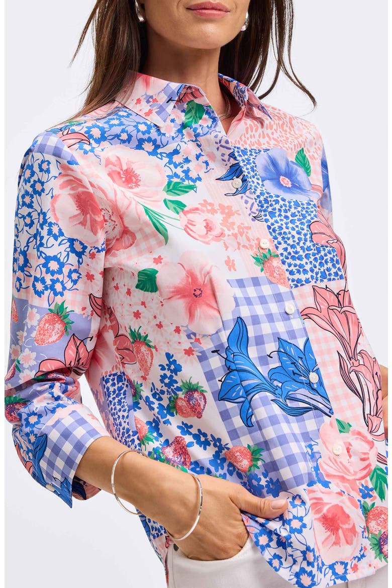 June Mixed Print Cotton Button-Up Shirt, Alternate, color, BLUE/ PINK