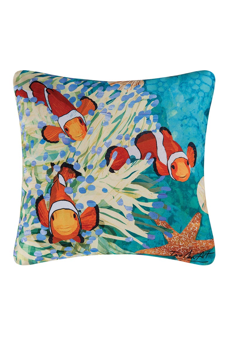 Coral Reef & Clownfish Indoor/Outdoor Accent Throw Pillow, 18" x 18", Main, color, Orange