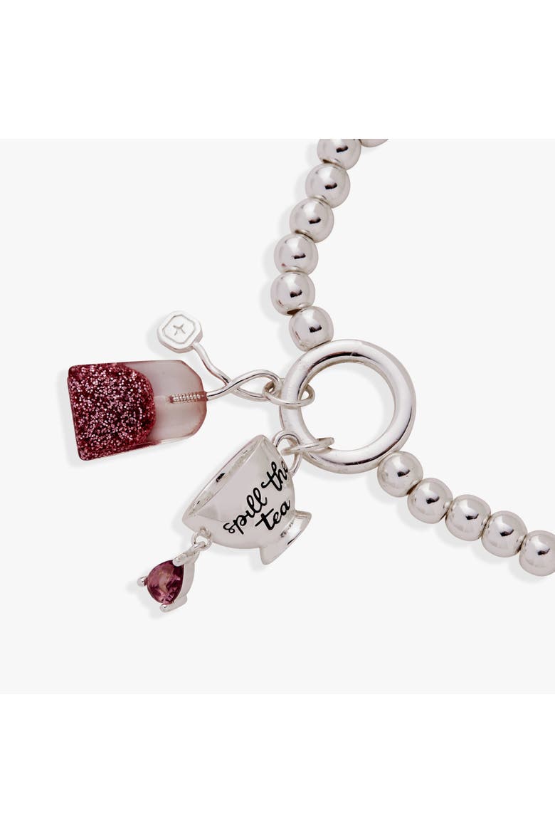 'Spill the Tea' Cup & Tea Bag Stretch Bracelet, Alternate, color, Silver