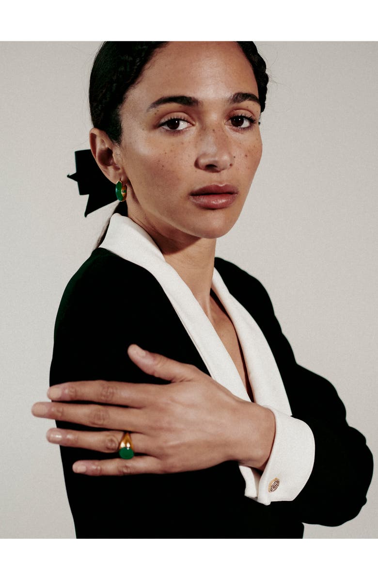 Monica Vinader x Kate Young Onyx Small Hoop Earrings, Alternate, color, 18Ct Metallic Gold