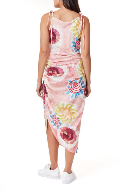 Scotch & Soda Stretch Linen Blend Asymmetric Midi Dress In Abstract Sun Pink
