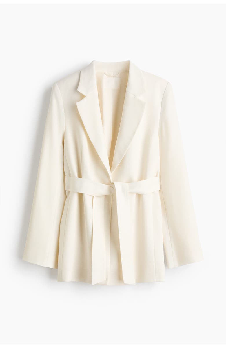 H&M Textured-weave Tie-belt Blazer, Main, color, Cream