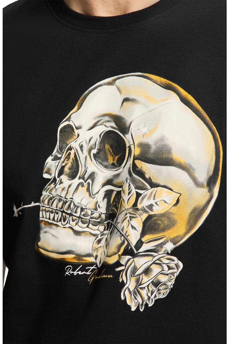 Chrome Skull Knit Graphic T-Shirt, Alternate, color, BLACK