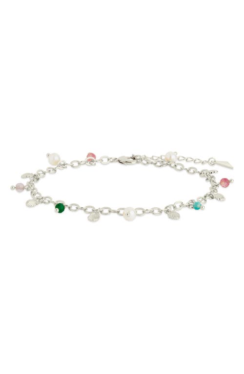 Sterling Forever Truvy Crystal & Freshwater Pearl Charm Anklet In Metallic