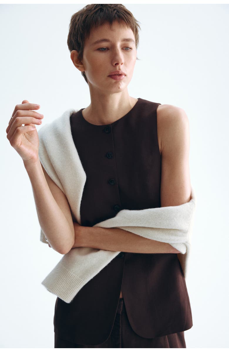 H&M Long Waistcoat, Alternate, color, Dark Brown