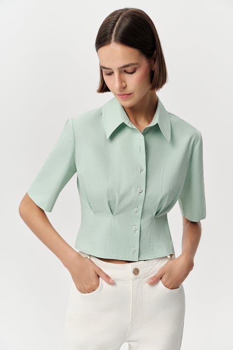 Charm Fitted Pleated Cropped  Shirt
