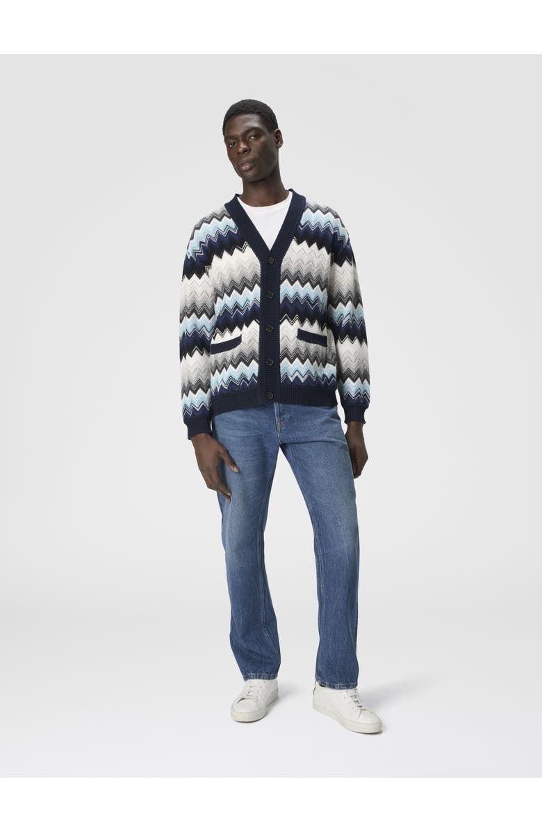 Missoni The Cardigan In Wool And Cotton With Zigzag, Alternate, color, Black & Blue