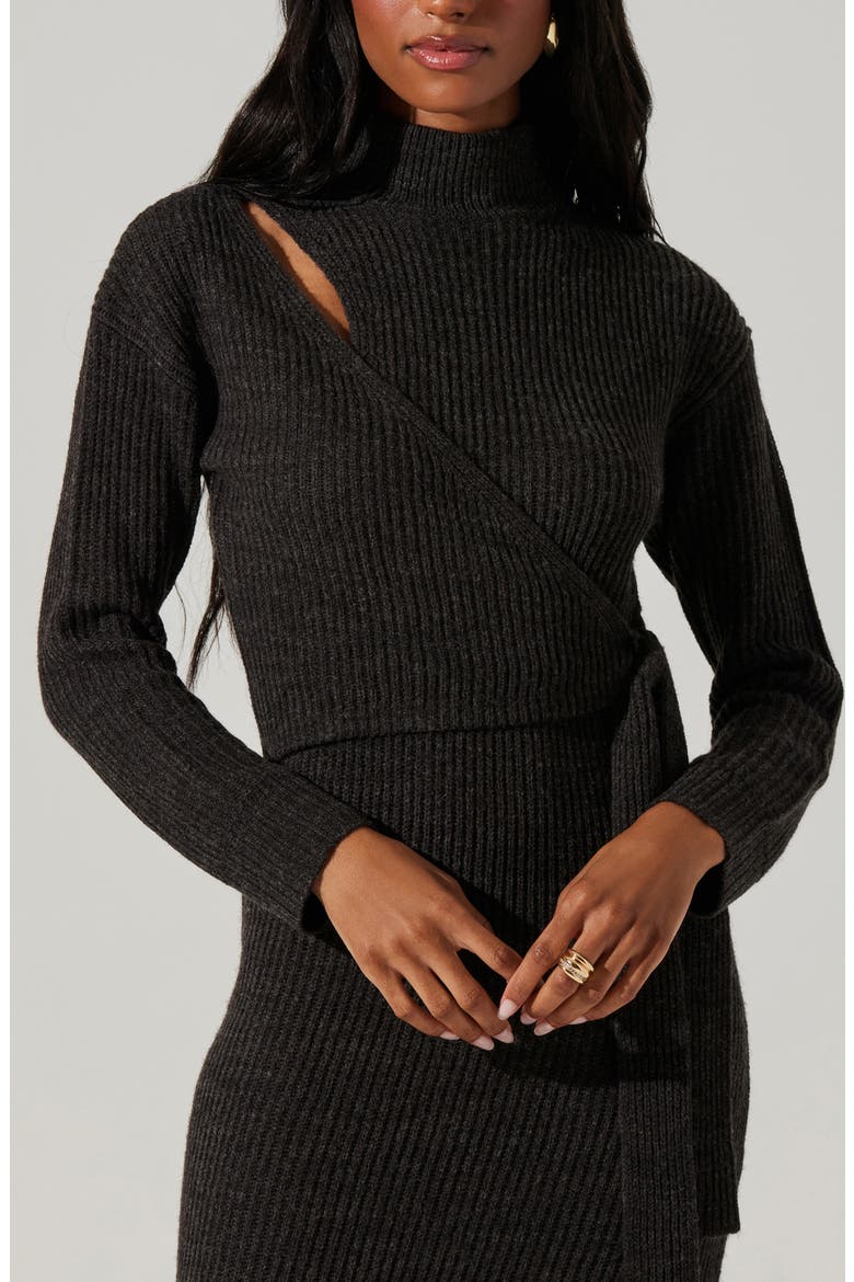 Audree Long Sleeve Wrap Sweater Dress, Alternate, color, CHARCOAL