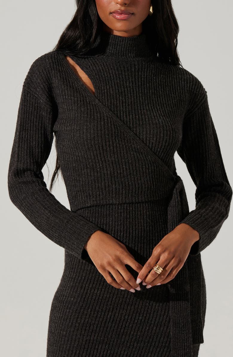 ASTR the Label Audree Long Sleeve Wrap Sweater Dress, Alternate, color, Charcoal