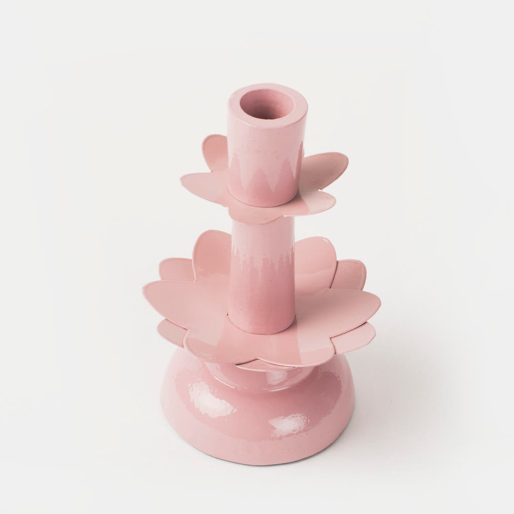Mela Artisans Lotus Bloom Tapered Pink Candleholders Small