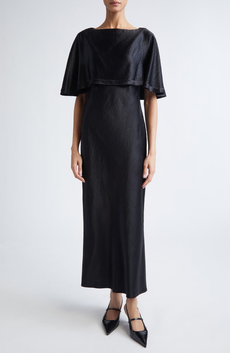 Jason Wu Collection Cape Overlay Washed Twill Gown, Main, color, Black