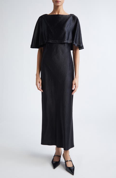 Cape Overlay Washed Twill Gown