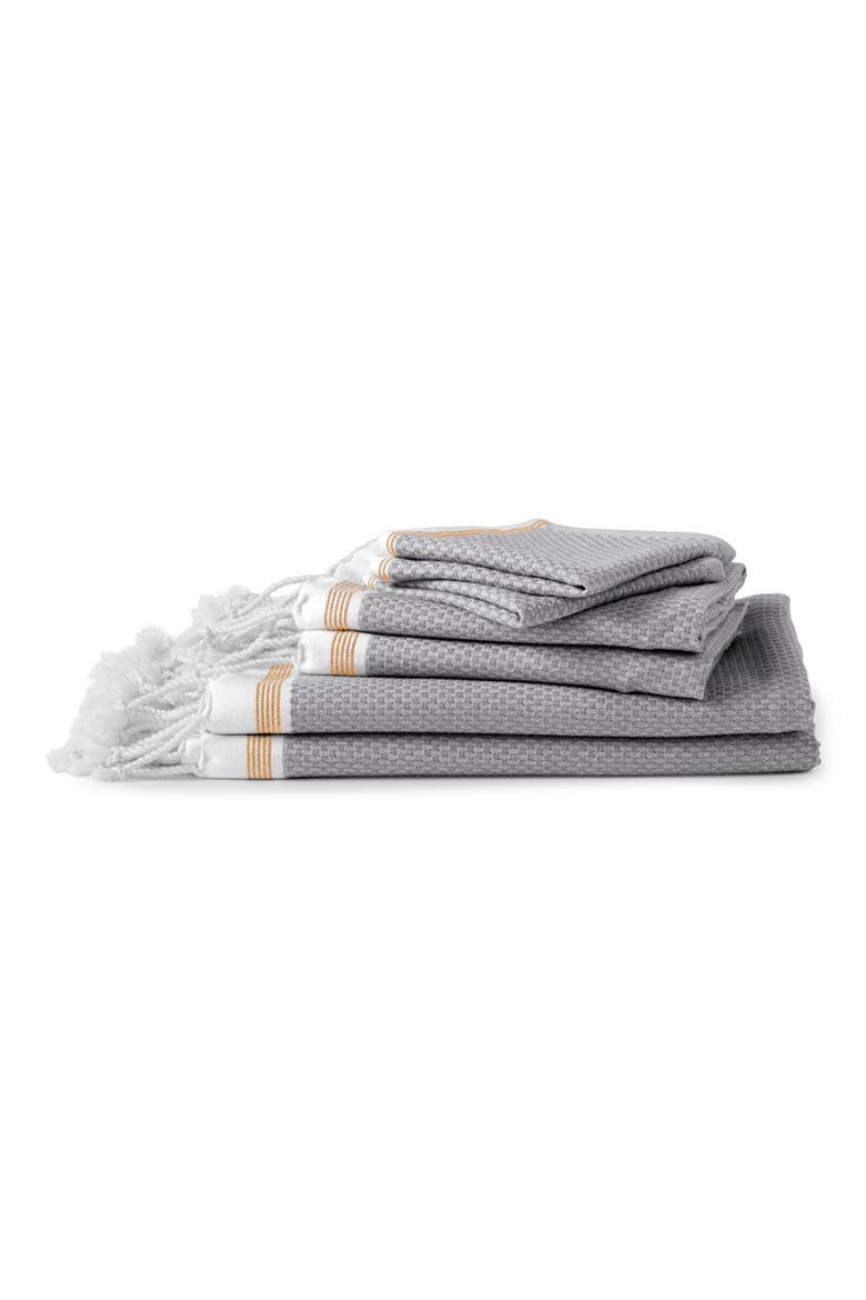Mediterranean Organic Cotton Guest Towel, Main, color, DEEP PEWTER W/TANGERINE