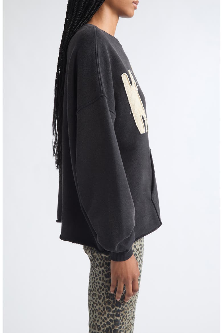 K, Bye Appliqué Oversize Cotton Cutoff Sweatshirt, Alternate, color, BLACK