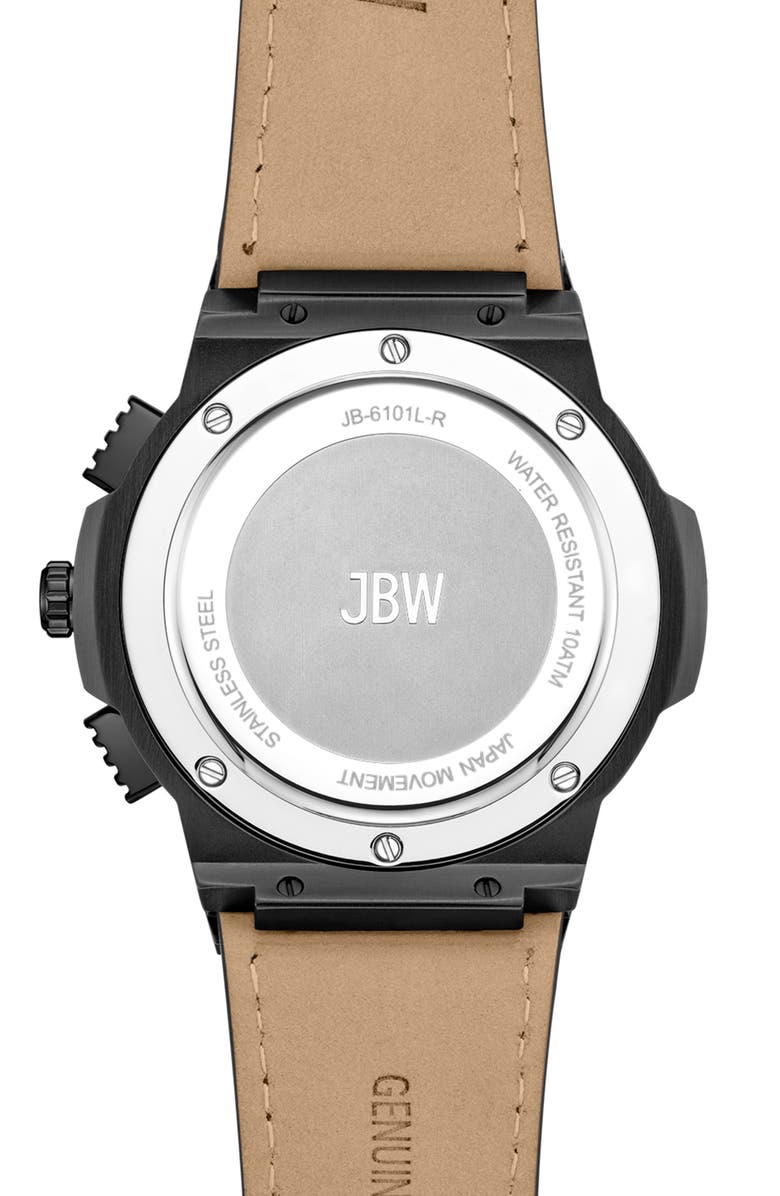 JBW Saxon Diamond Croc Embossed Leather Strap Watch, 44mm - 0.08 ctw, Alternate, color, Ip Black