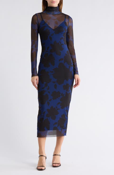 Marni Turtleneck Long Sleeve Mesh Dress