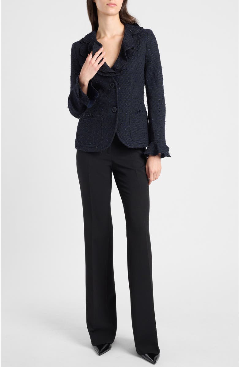 Santorelli Celeste Ruffle Jacket in Luxury Tonal Tweed, Alternate, color, Midnight