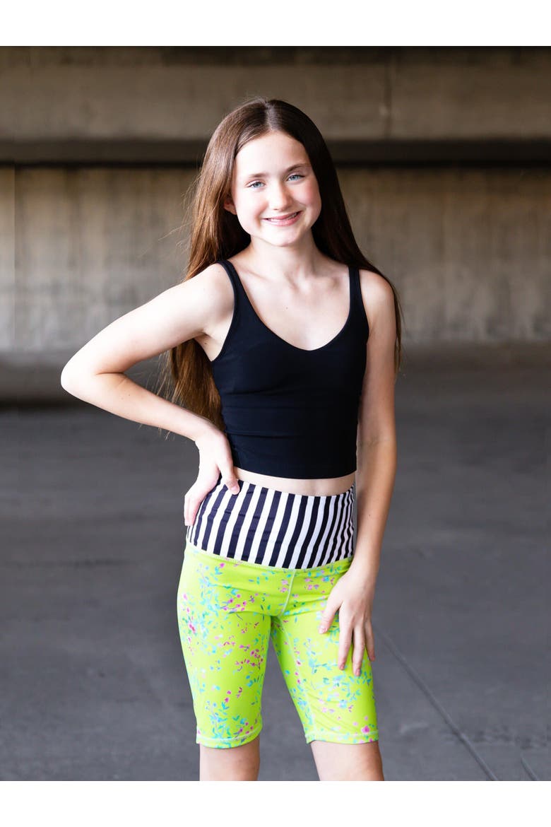 Floral Printed Activewear Bike Shorts, Alternate, color, Lime