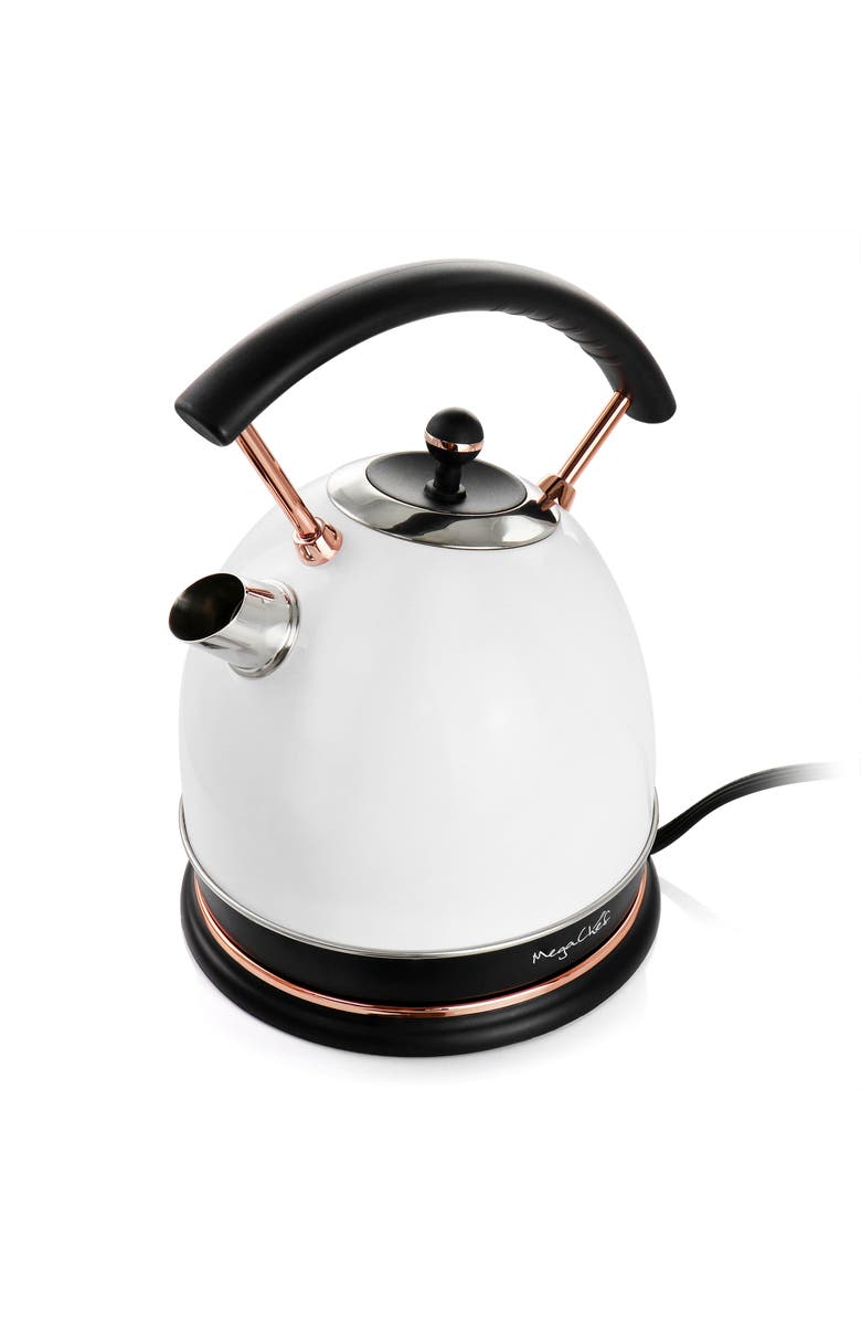 Megachef 1.9 Quart Half Circle Electric Tea Kettle in White, Alternate, color, White