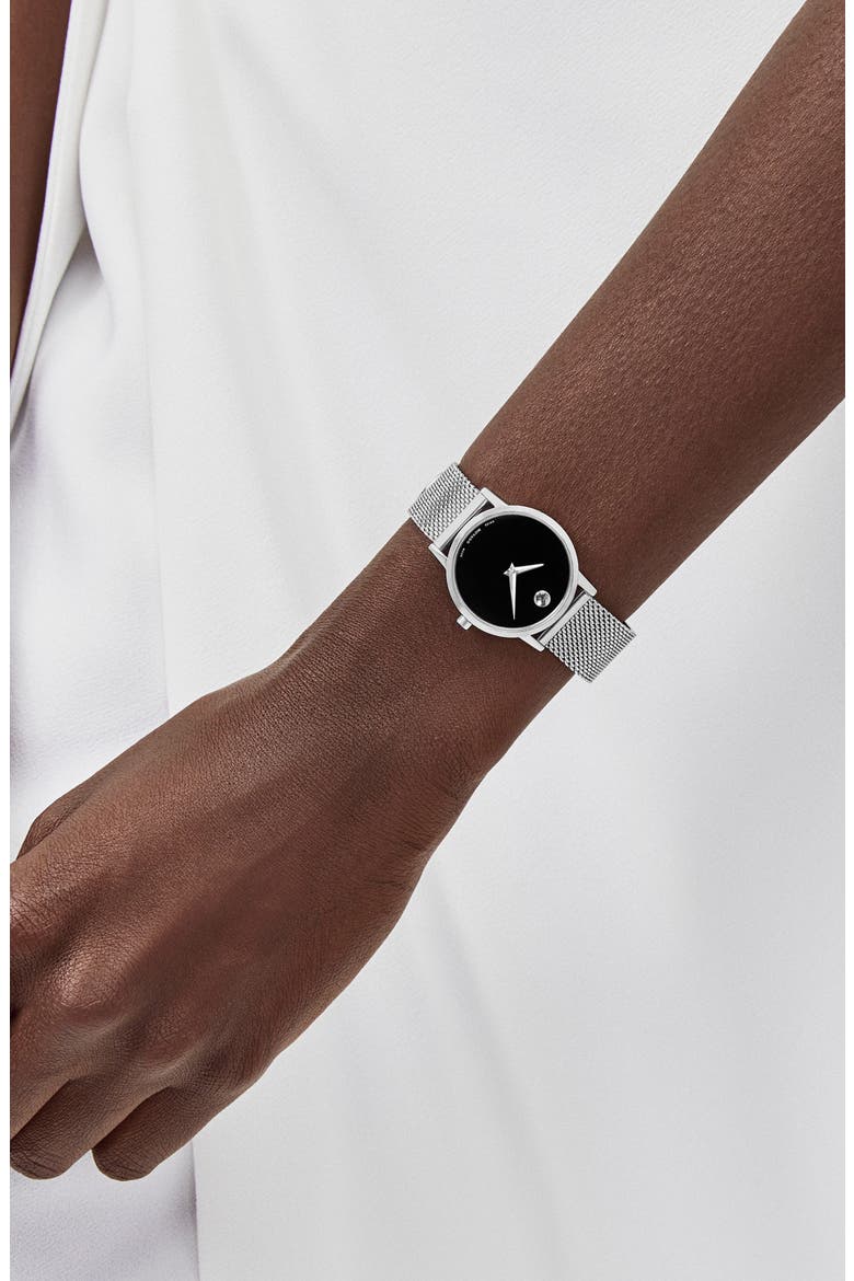 Museum Mesh Strap Watch, 28mm, Alternate, color, BLACK DIAL