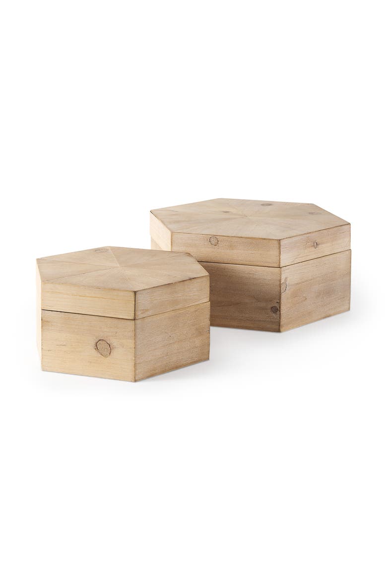Elyse Set of 2 Wooden Hexagonal Boxes, Main, color, Brown