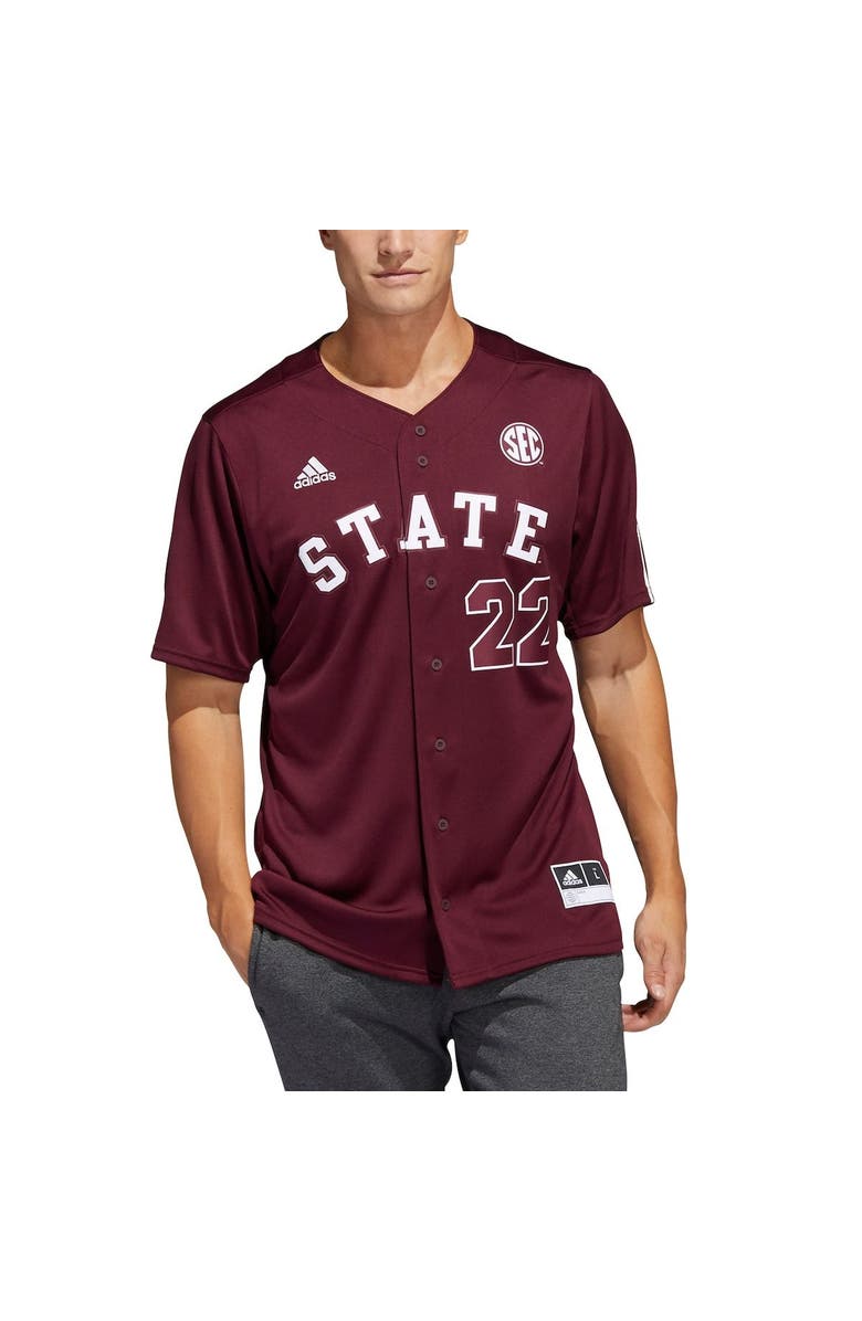 adidas Men's adidas #22 Maroon Mississippi State Bulldogs Button-Up Baseball Jersey, Main, color,