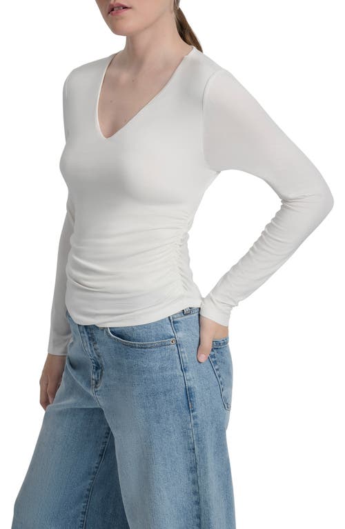 Dkny Jeans Deep V-neck Long Sleeve Ruched Top In White