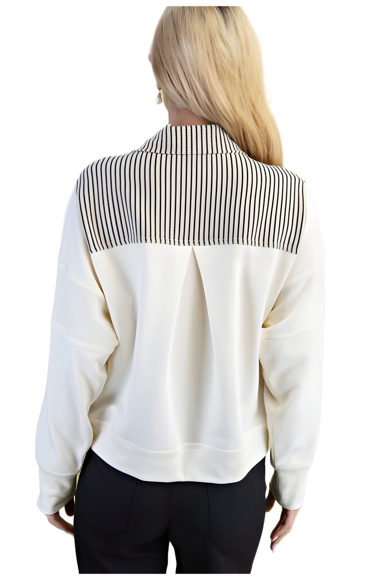 Knit and Lounge Striped Half-Zip Sweater With Contrast Collar Trim, Alternate, color, Ivory