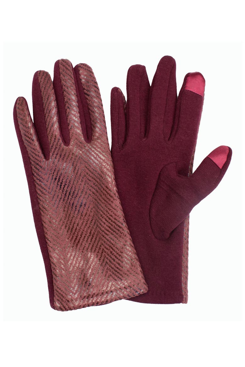 Chevron Jersey Touchscreen Gloves, Main, color, BURGUNDY