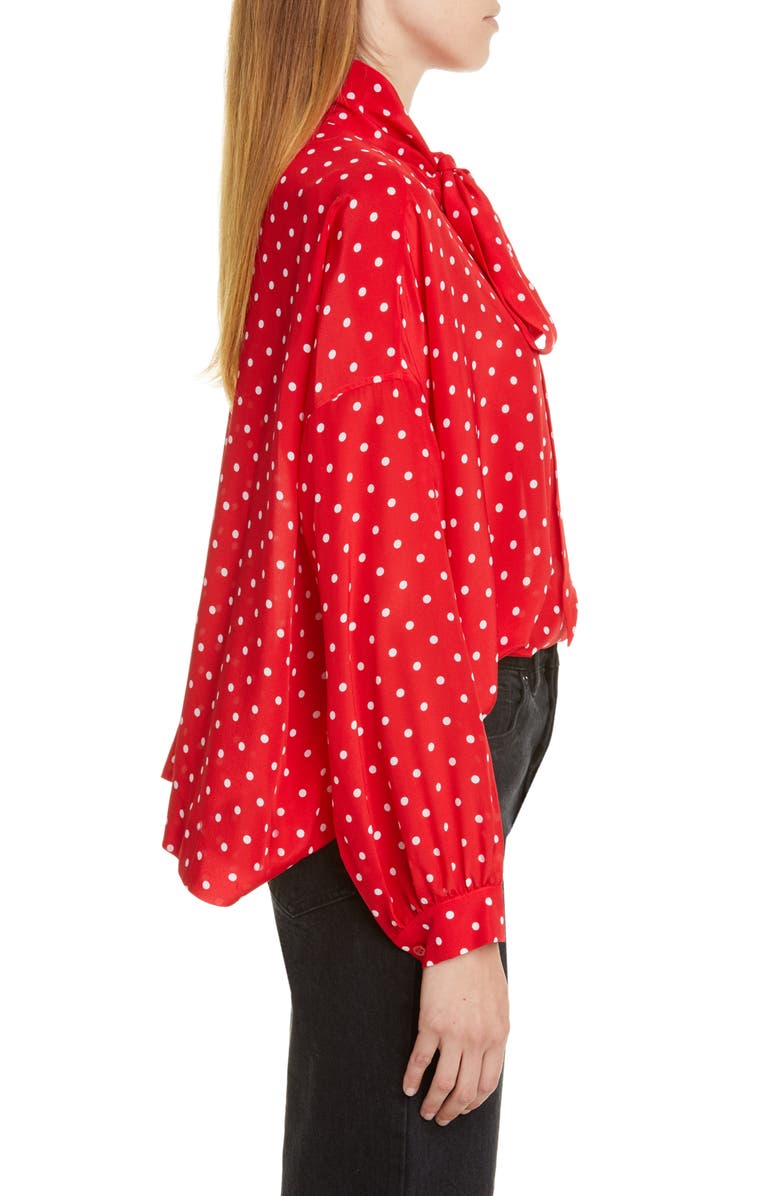 Balenciaga Polka Dot Tie Neck Silk Blouse, Alternate, color,