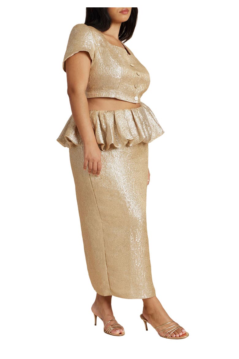 Metallic Skirt With Bubble Peplum, Main, color, CHAMPAGNE SILVER